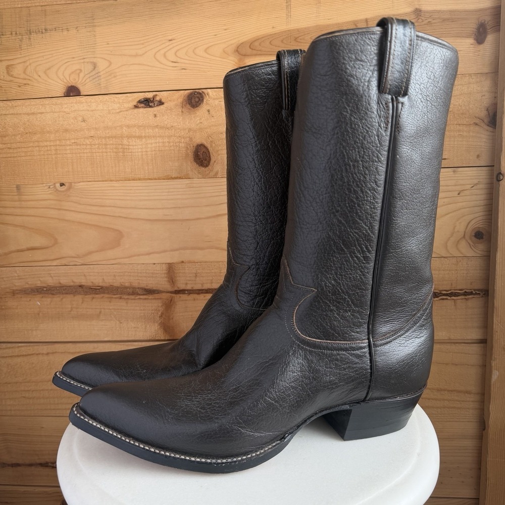 VTG 60s‎ 70s Tony Lama Boots Exotic Black Gold Label Mens 13AAA Leather New Rare